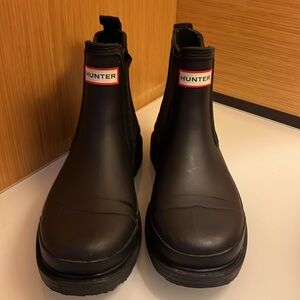 Hunter Black Ankle Boots with Elastic Panels